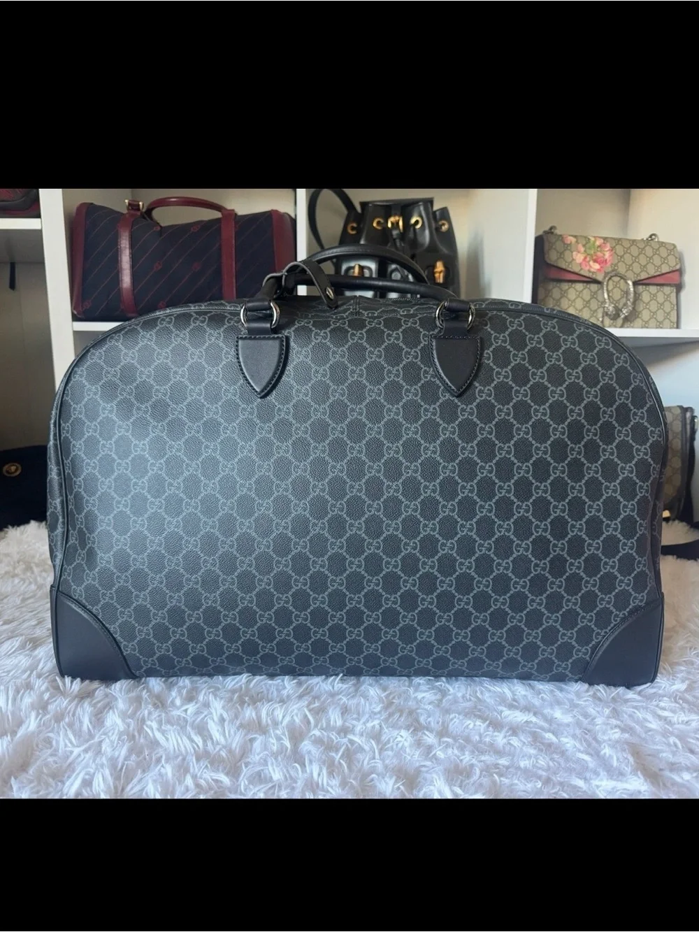 Gucci Black & Gray GG Supreme Duffel Bag